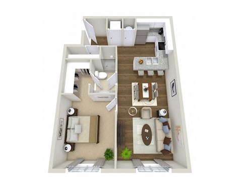 Floor plan for 1 bed, 1 bath, 679 sqft